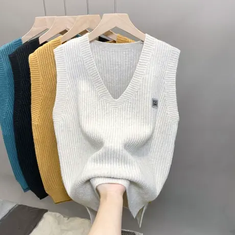 2023年春季新款马甲背心外套坎肩针织衫女士毛衣V领宽松马夹外穿商品大图