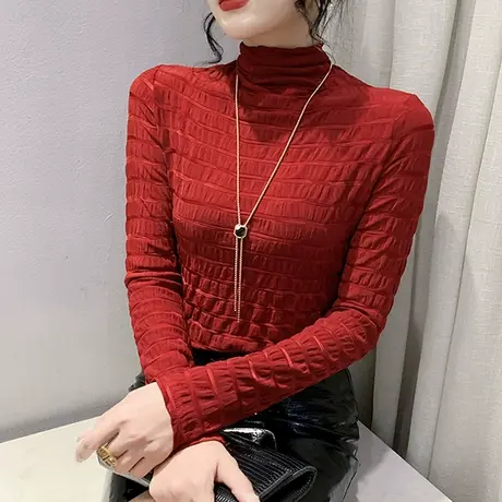 2023春秋新款高领打底衫女内搭长袖欧货时尚气质上衣显瘦修身T恤商品大图