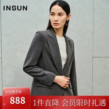 恩裳2023秋装新款简约气质一粒扣西服垂感抗皱休闲灰色西装外套女图片