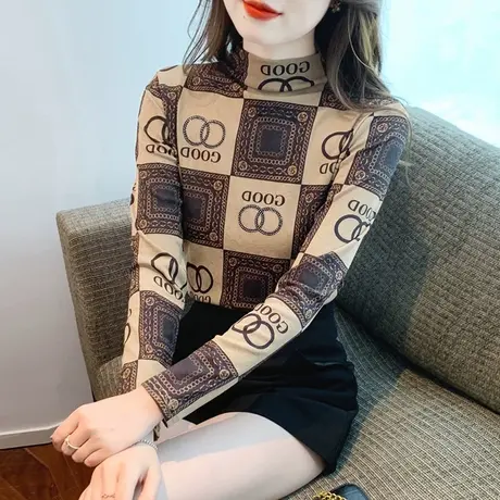 2023秋冬装新款时尚加绒加厚打底衫女修身别致上衣内搭洋气小衫女商品大图