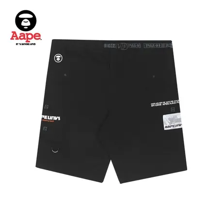 Aape旗舰店男装春夏猿颜徽章印花纯色装饰腰带潮流短裤6846XXI商品大图