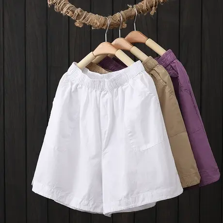 白色短裤女夏季2023年新品松紧腰宽松薄款A字显瘦休闲裤阔腿热裤图片