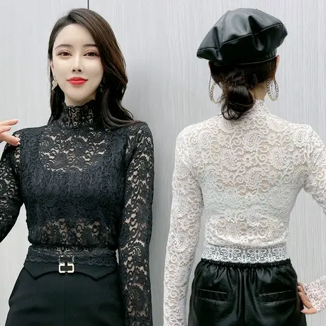 蕾丝打底衫女2022年新款早秋时尚上衣女宽松百搭今年流行洋气小衫图片
