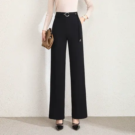 黑色垂感筒喇裤女春季2023新款高腰显瘦窄版阔腿裤休闲西装长裤子商品大图