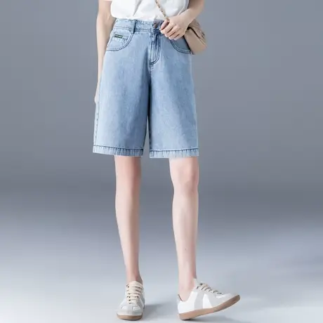 高腰牛仔短裤女夏2023年新款五分裤女夏季薄款阔腿中裤直筒5分裤图片