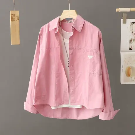 短款纯色衬衫女春秋设计感小众外搭衬衣外套法式别致复古上衣寸衫图片