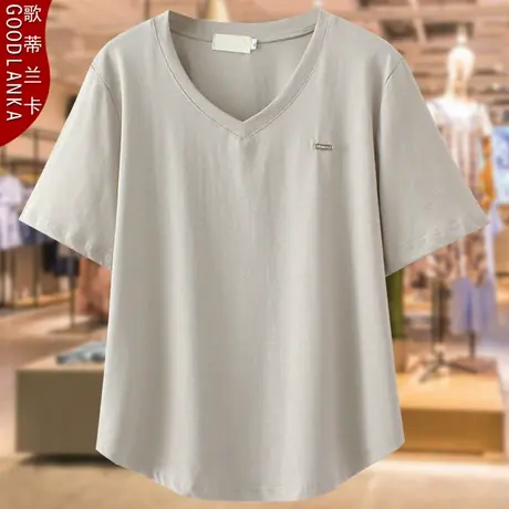 夏季大码200斤短袖T恤洋气时尚中年40-50岁妈妈小个子纯色上衣女商品大图