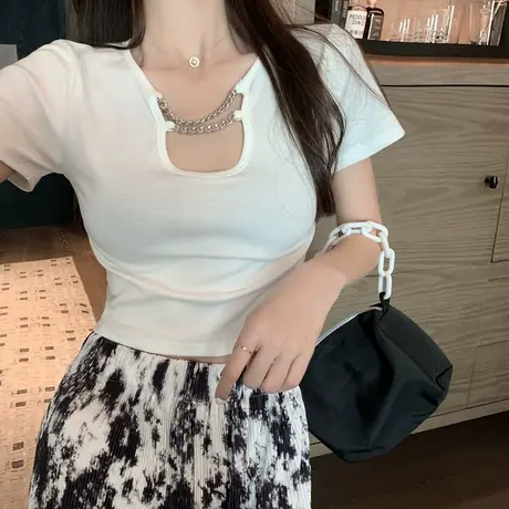 紧身性感短袖T恤女夏季ins潮网红心机短款bm风上衣甜酷设计感小众商品大图