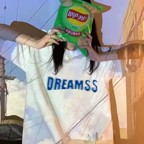 正肩短袖t恤女宽松大码胖mm显瘦遮肉上衣夏季款设计感小众仿棉潮图片