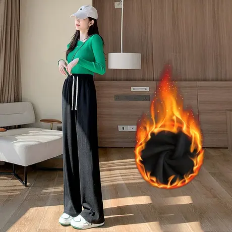 果蔓羽阔腿裤春季2023新款欧绵绒雪尼尔加绒百搭宽松休闲女裤图片