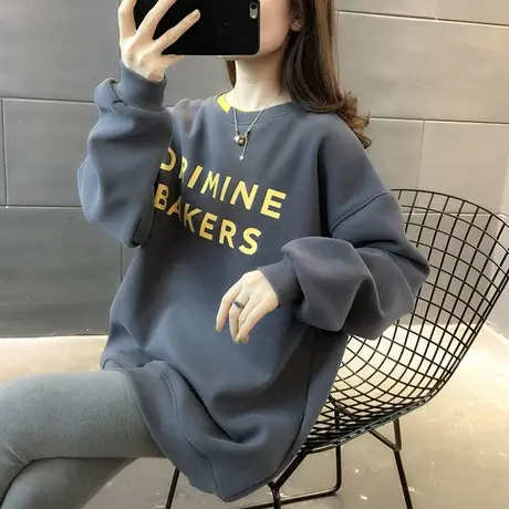 早秋装中长款卫衣女春秋季韩版宽松ins薄款百搭假两件上衣外套潮商品大图