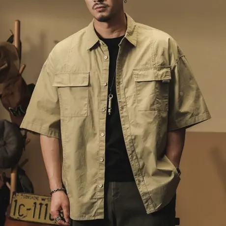 Modi Nick/摩帝尼克潮流百搭圆领印花宽松复古夏季薄款短袖衬衫商品大图