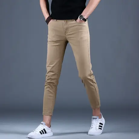2023年新款男士九分卡其色牛仔裤男春秋男款高端休闲裤子修身小脚图片
