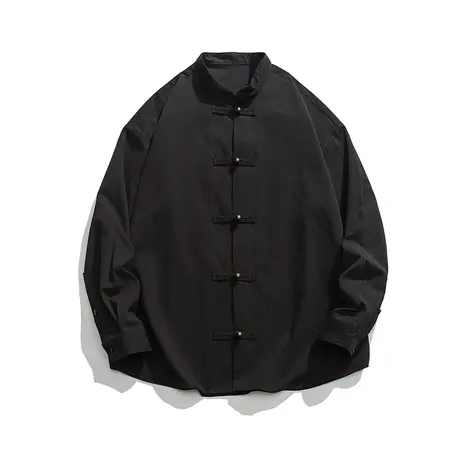 秋季男夹克宽松加肥加大码纯棉中国风铜扣子长袖复古青年外套盘扣商品大图