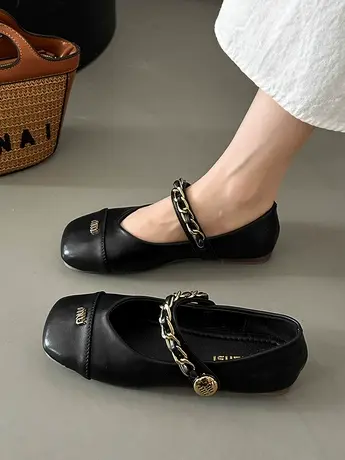 欧洲站2023夏季新款玛丽珍女鞋方头拼接浅口单鞋百搭平底豆豆鞋潮商品大图