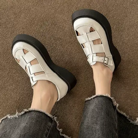 小皮鞋女2023年春季罗马鞋制服鞋松糕底学院风玛丽珍鞋厚底单鞋女商品大图