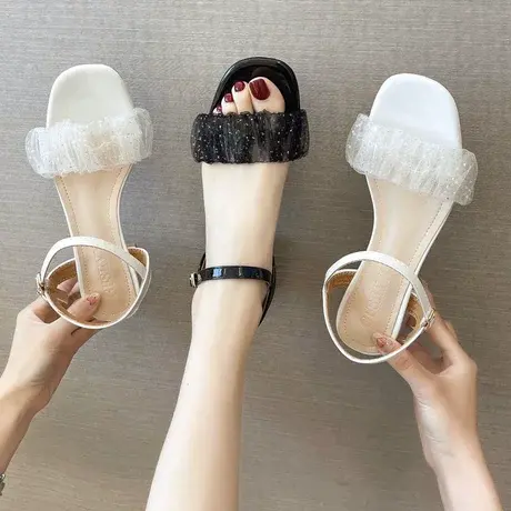 高跟鞋凉鞋女仙女风2023网纱透明凉鞋夏天网红丝带凉拖小众设计感商品大图