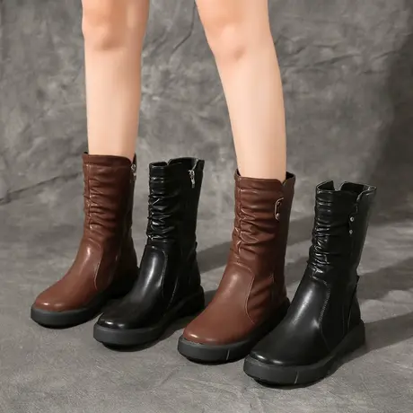 中筒靴子女2023新款洋气韩系高级感小短靴高跟超火短靴法式英伦风商品大图