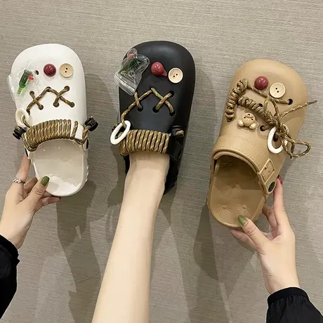 洞洞鞋女夏季ins潮复古绳索卡通厚底防滑两穿沙滩包头凉拖鞋外穿商品大图
