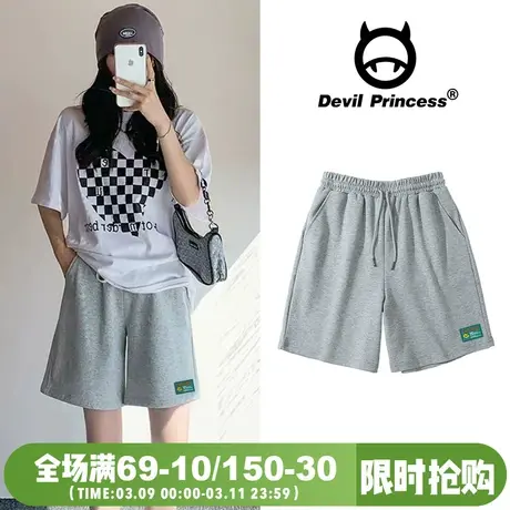 2024年夏季新款港风古着感宽松灰色休闲短裤女阔腿直筒运动五分裤商品大图
