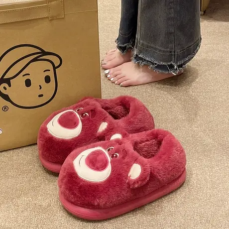 棉拖鞋女冬季包跟室内家居可爱卡通小熊保暖防滑厚底外穿毛绒棉鞋商品大图