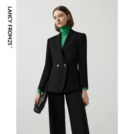 朗姿法式纯羊毛通勤职业西服外套新款黑色短款西装正装女高级感图片