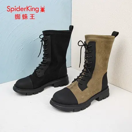 SPIDER KING/蜘蛛王马丁靴女套筒2023冬商场新款中筒薄绒反绒皮软图片
