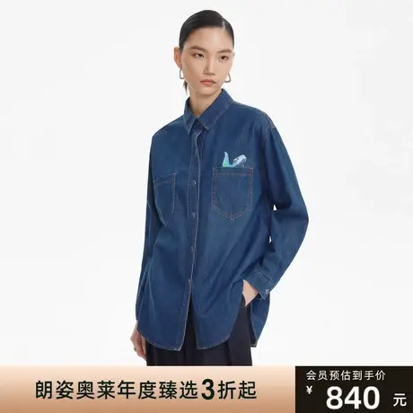 LANCY/朗姿高级纯棉牛仔衬衫秋季新款休闲通勤POLO领女士上衣商品大图