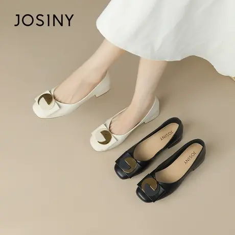 Josiny/卓诗尼低跟鞋2023秋季无新款时尚百搭休闲方头浅口妈妈鞋商品大图