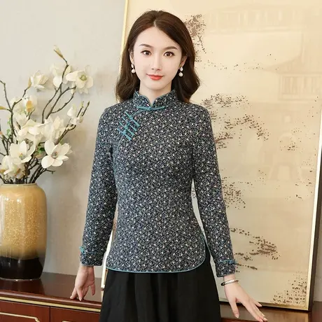 筠雅秋季改良唐装上衣盘扣禅意旗袍茶服中国风长袖修身中式女装商品大图