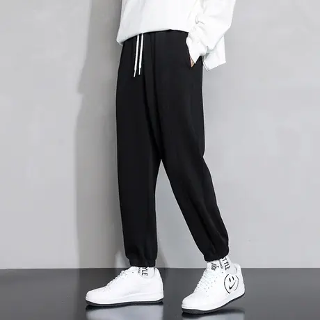 黑色卫裤男春秋季潮流宽松九分束脚运动裤子男秋冬青少年休闲长裤商品大图