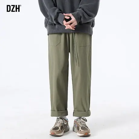 男士军绿色工装裤卷裤脚直筒裤男春夏宽松裤子男款休闲裤直筒垂感商品大图