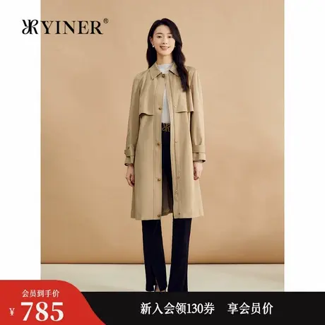 YINER音儿专选秋季艾草纤维复古长款风衣驼色收腰外套商品大图