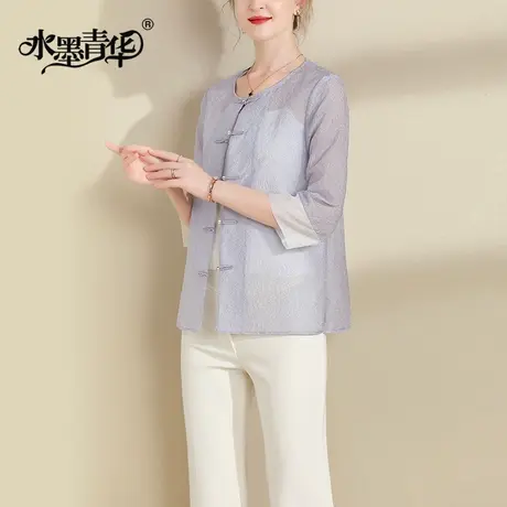 【1件7.9折】夏季新品新中式盘扣短款提花外套女百搭上衣外搭开衫商品大图