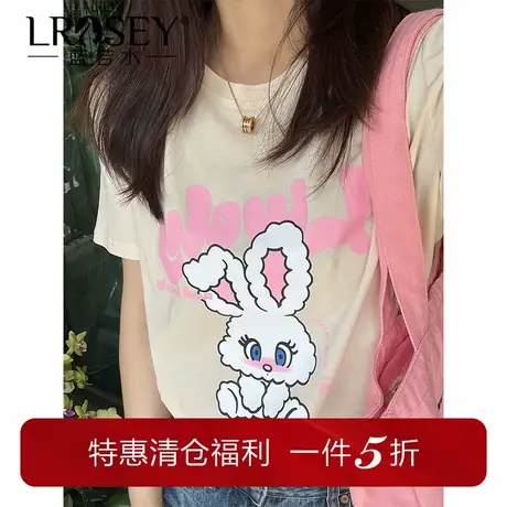 蓝若水大码女装减龄卡通印花上衣胖MM夏装休闲宽松显瘦短袖t恤商品大图