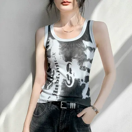 复古风水墨印花吊带背心女2025春夏新款修身显瘦辣妹衬衫内搭上衣商品大图