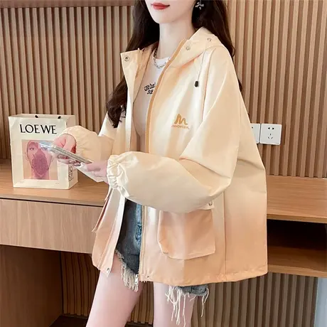 早秋风衣女2024新款春秋季韩版宽松薄款大码慵懒风渐变色开衫外套图片