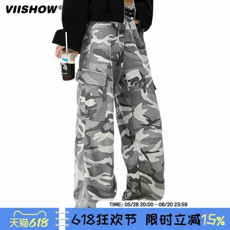 VIISHOW美式高街工装迷彩裤男潮牌hiphop复古硬挺阔腿休闲裤子商品大图