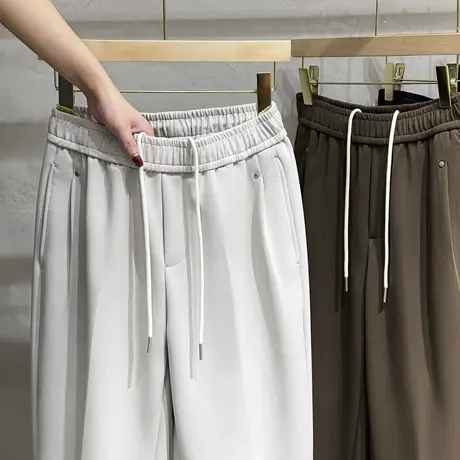 夏季冰爽垂感抗皱免烫西裤男九分裤直筒微宽松长裤轻熟男士休闲裤商品大图