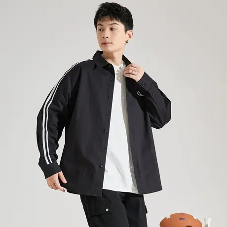 唐狮三条杠衬衫男秋新款男翻领文字绣花长袖运动宽松休闲百搭图片