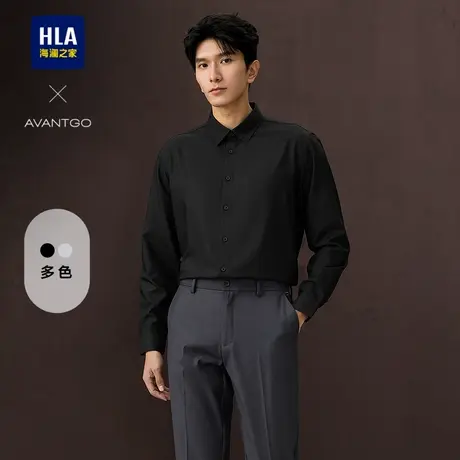 HLA/海澜之家轻商务长袖黑衬衫25春秋新暗条纹休闲通勤舒适衬衣男图片