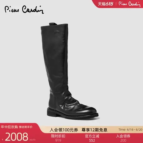 皮尔卡丹女鞋真皮水洗做旧复古骑士皮靴丝绸牛皮内里潮高筒长靴女图片