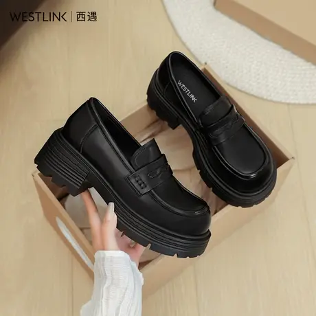 西遇厚底乐福鞋女款2025春季新款圆头黑色单鞋英伦风小皮鞋一脚蹬图片