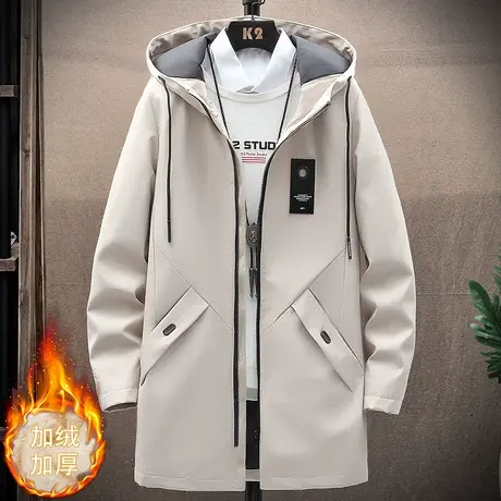 男士加绒加厚外套秋冬季2023新款夹克韩版休闲羽绒棉服中长款棉衣商品大图