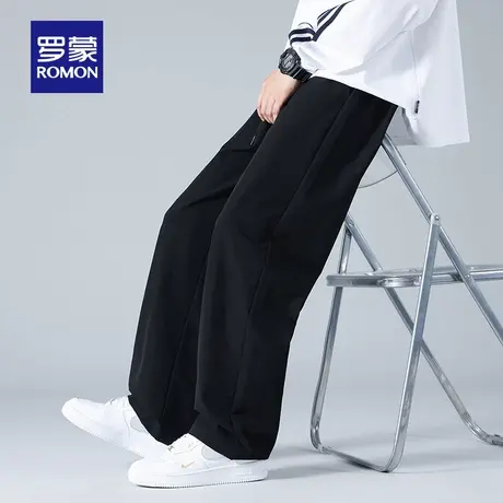 罗蒙男士潮流百搭休闲裤2025秋季新款简约时尚舒适宽松运动直筒裤商品大图
