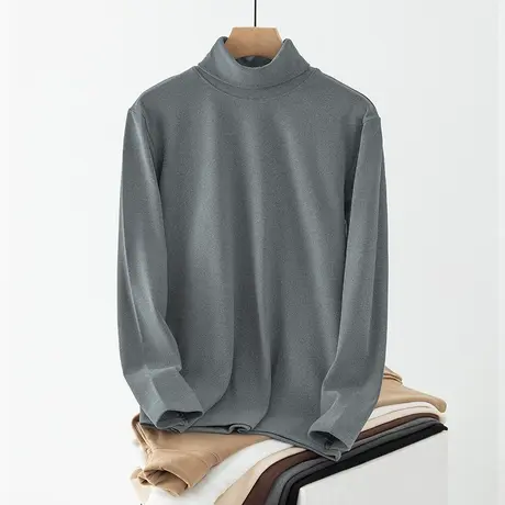 300g重磅德绒t恤男士长袖2023新款高领双面绒保暖内搭打底衫秋衣图片