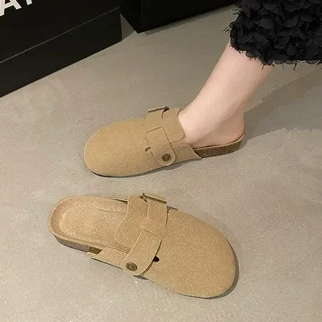 勃肯鞋女包头半拖鞋女外穿2023年新款春夏孕妇平底一脚蹬懒人鞋子商品大图