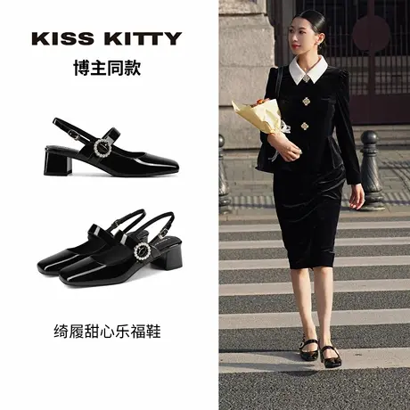 KISSKITTY达人同款法式气质包头凉鞋女夏季外穿粗跟后空高跟鞋商品大图