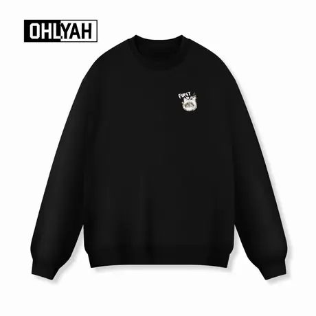 Ohlyah品牌蓝眼小猫咪印花圆领卫衣男女同款宽松纯棉舒适秋冬长袖商品大图