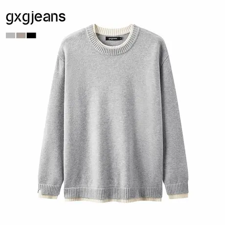 gxg.jeans男装 假两件休闲时尚打底圆领毛衣针织衫 25年冬新品商品大图
